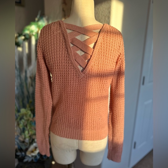 Cozy Pink Lattice Back Ambience Sweater - Picture 1 of 6